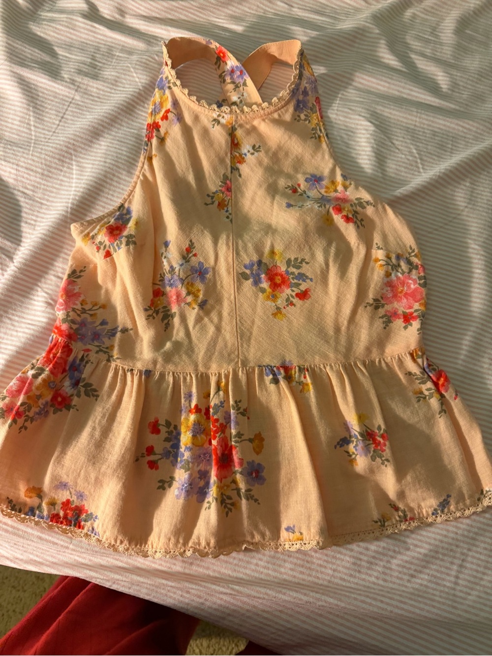 Women’s  Peach Floral Ruffle Tank Top